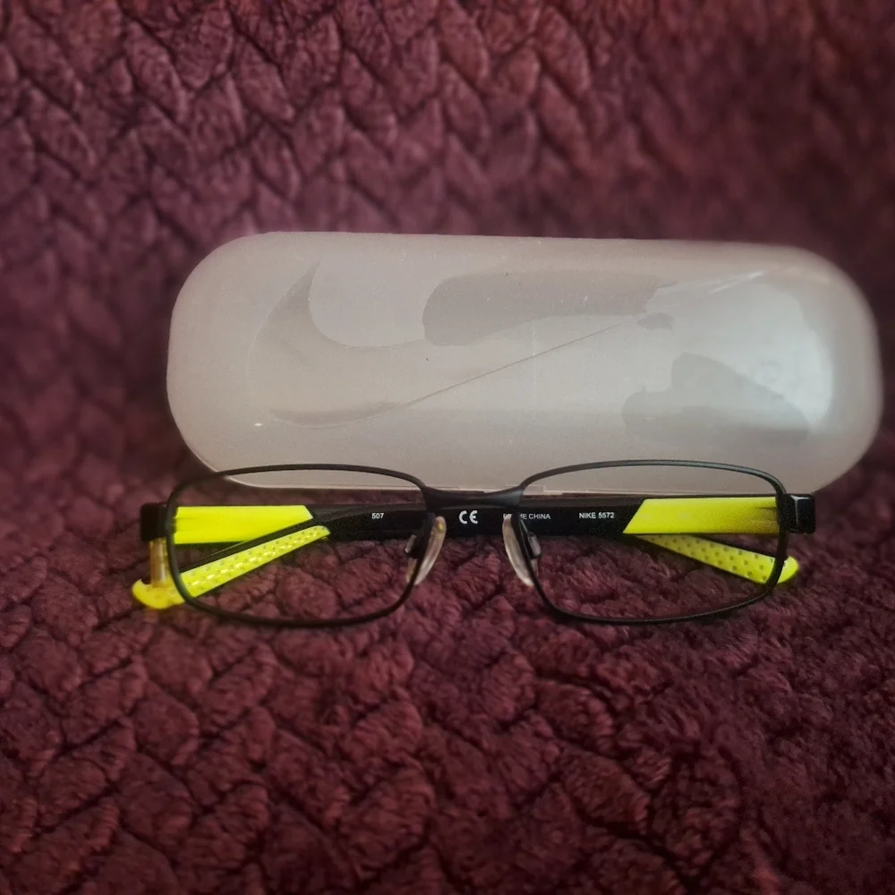 Youth Nike Black and Neon Yellow Eyeglass Frames and Case Only, No Lense